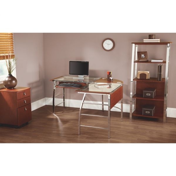 Realspace Mezza W L Shaped Desk Cherry Chrome