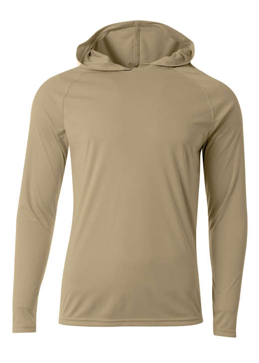 A4 Long Sleeve Hooded Tee, Sand, s