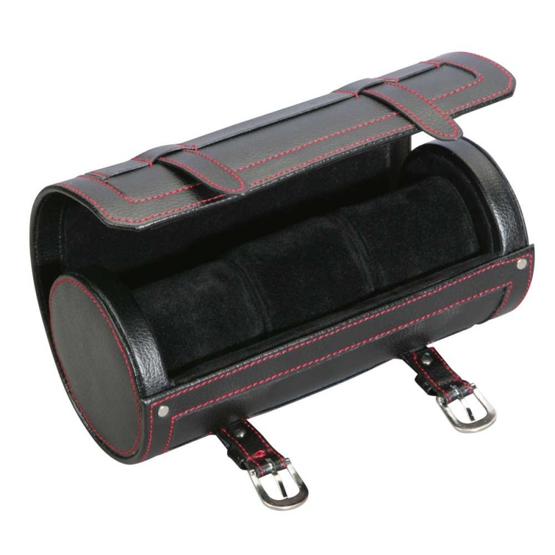 Diplomat "Gothica" 3-Watch Travel Cases In Red-Accented Black Leatherette