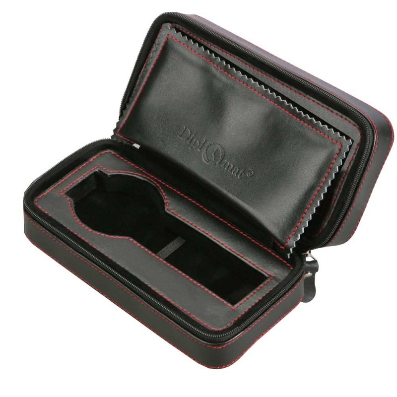 Diplomat "Gothica" 2-Watch Travel Cases In Red-Accented Black Leatherette