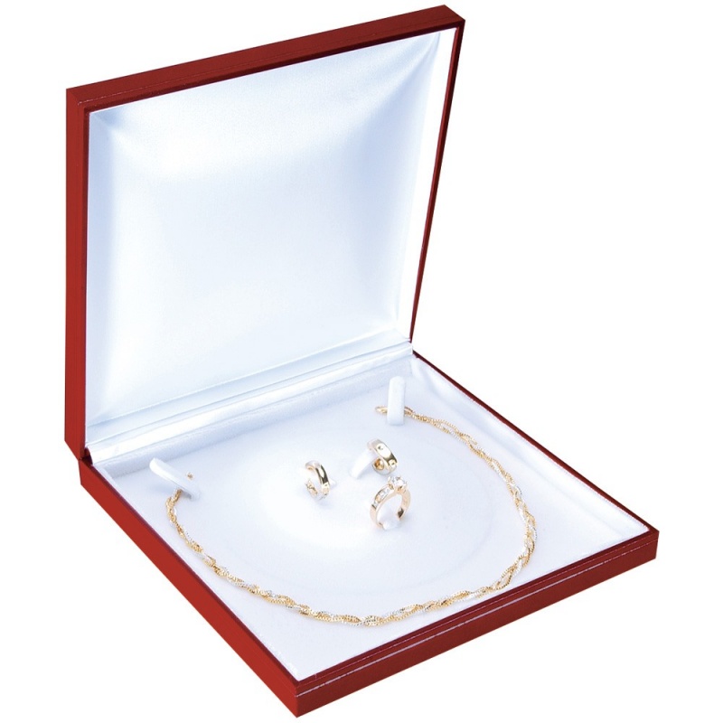 "Designer" Jewelry Set Box (2-Pc. Packer) Red Leatherette