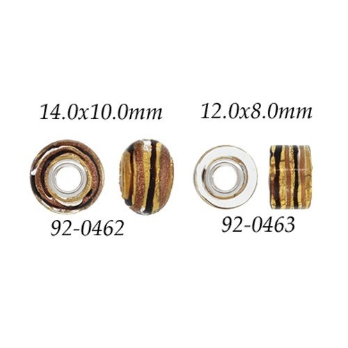 Gold & Brown Glass Bead W/ Grommets Wheel-Bead