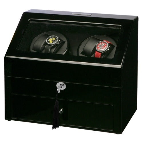 Diplomat Phantom 4-Watch Winder in Black Wood and Leatherette Interior