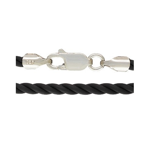 3.0Mm Twisted Black Rubber Necklace W/ Sterling Silver Lobster Clasp