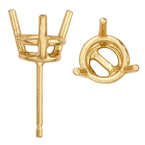 14K Yellow Gold 3-Prong Double Wire Round Friction Back Earring