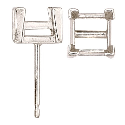14K White Square Friction-Back Earring W/ V-Prongs