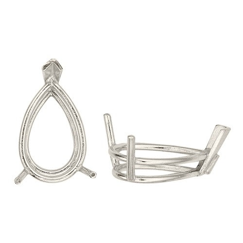 14K White Double Wire Pear Shape Setting with V-Prongs