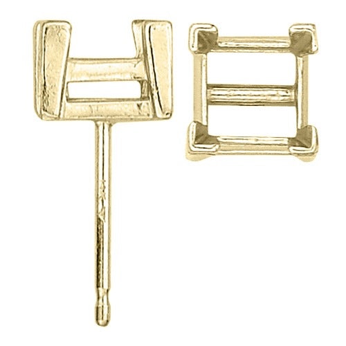 14K Yellow Square Friction-Back Earring W/ V-Prongs
