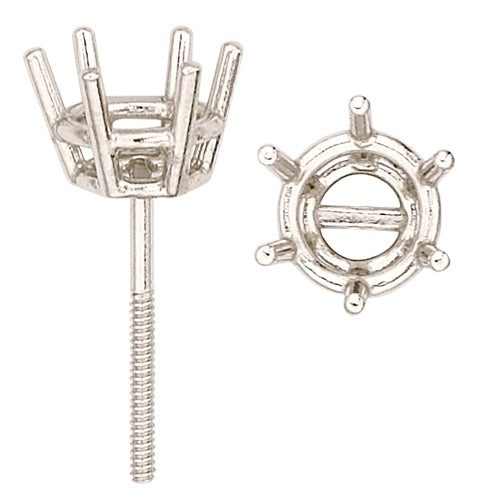 14K White 6-Prong Double Wire Round Screwback Earring