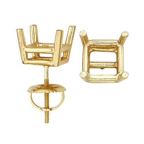 14K Yellow Double Wire Princess-Cut Screw Back Earring with Round Prongs
