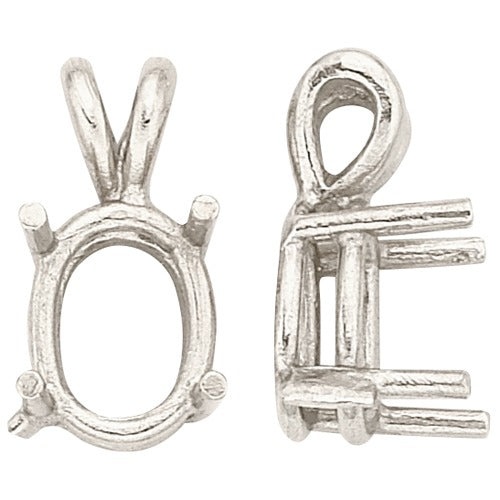 14K White Oval Double Wire Pendant