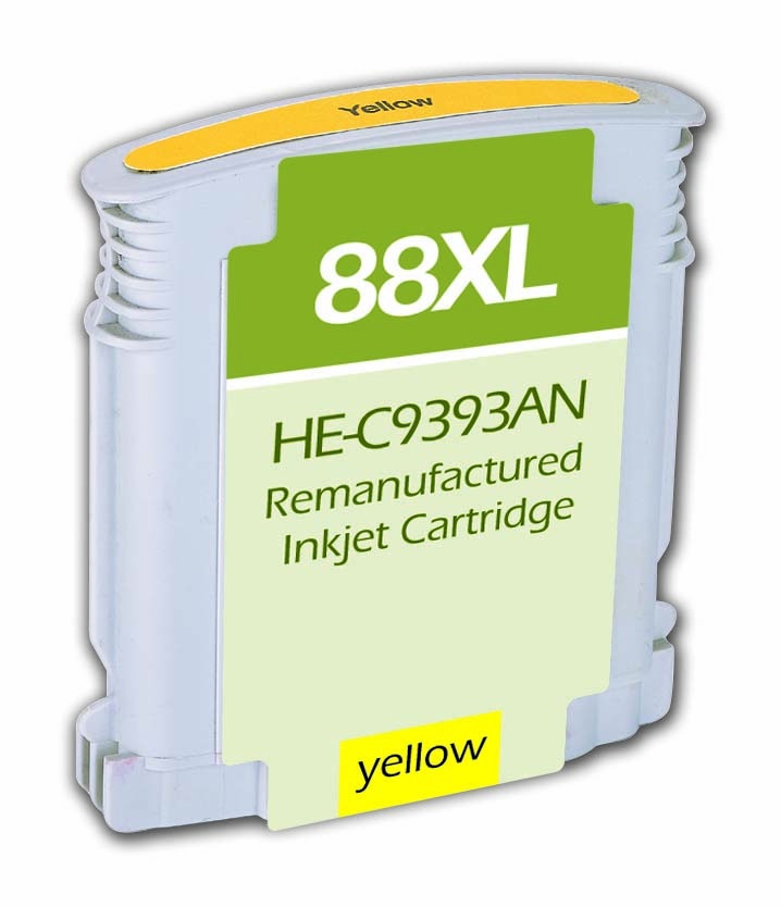 Hewlett Packard OEM 88XL, C9393AN Remanufactured Inkjet Cartridge: Yellow, 1,540 Yield, 28ml