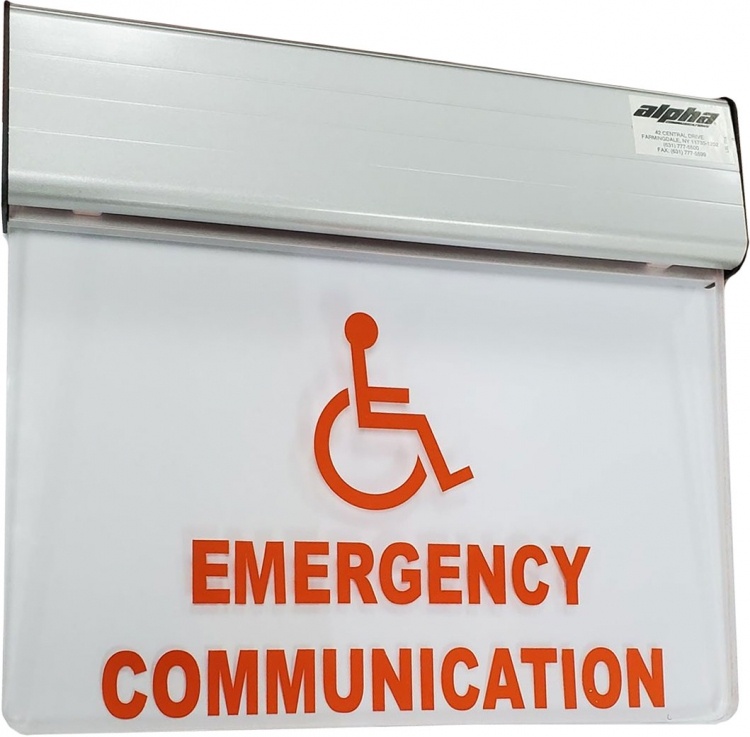120V Em Commun Sign-Red-Single. With Battery Back-Up Included - Single Sided
