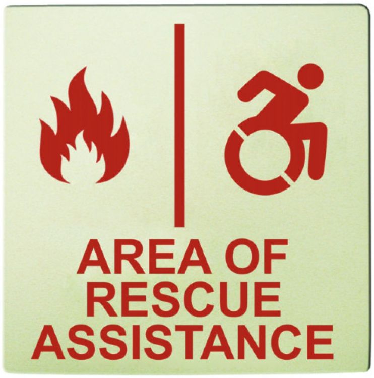 8"X8" Photolumin Wall Sign--Ny. Area Of Refuge Assistance With Nys Handicapped Symbol