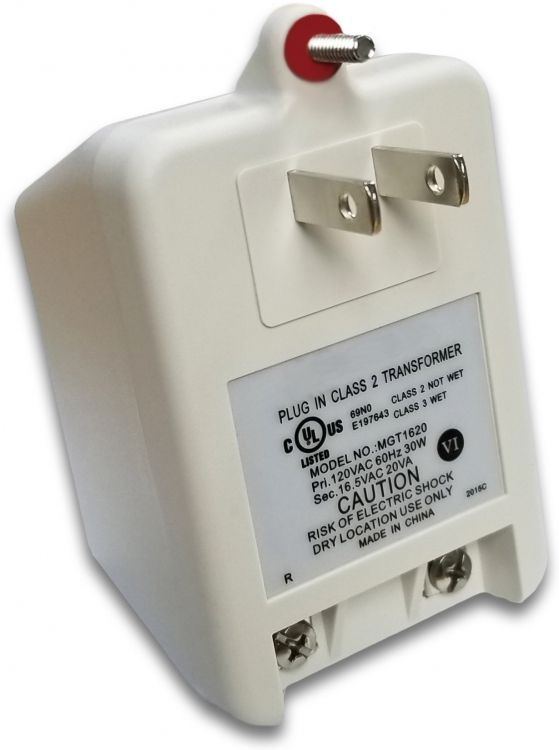 Plug-In Transformer-16Vac-20Va. (U.L. Listed--Class Ii) Secondary: 16Vac 20Va White Plastic Housing