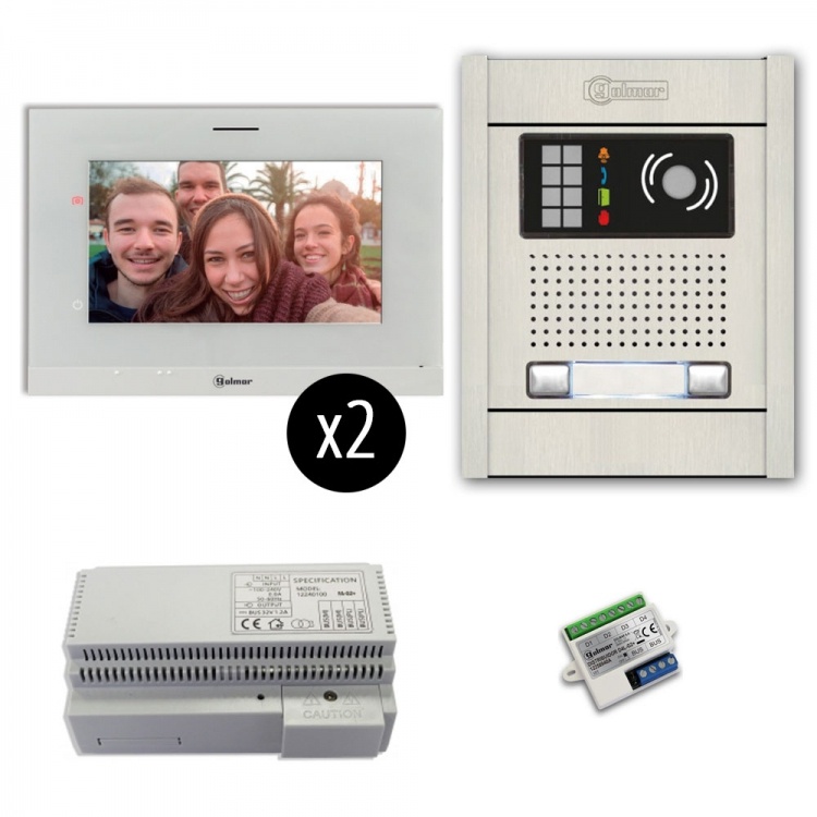 2-Unit Videointercom Kit-Al-Su. Incl. 2- Art7lite/G2 Monitors 2 Button Surface Alum. Door Camera Station & Power Equipt