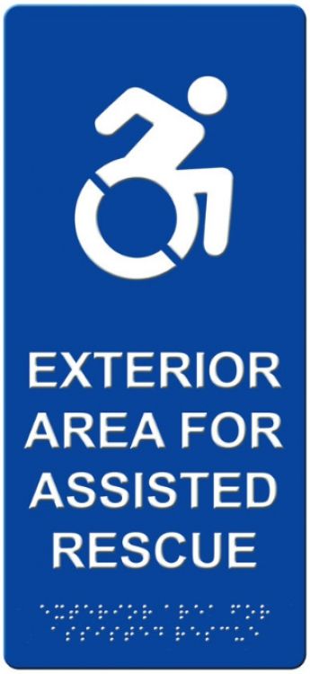 5"X11" Brail Resc Wall Sign-Ny. Exterior Area For Assisted Rescue - Blue With White Lettering And Braille--Nys