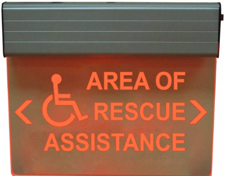 120V Nys Rescue Sign-Red-Doubl. With Battery Back-Up Included And Nys Handicapped Symbol--Double Sided