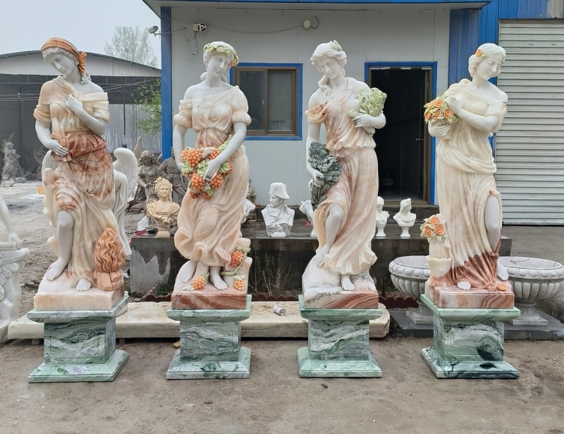 Set Of 4 Marble Four Seasons Statues On Bases Afd Home