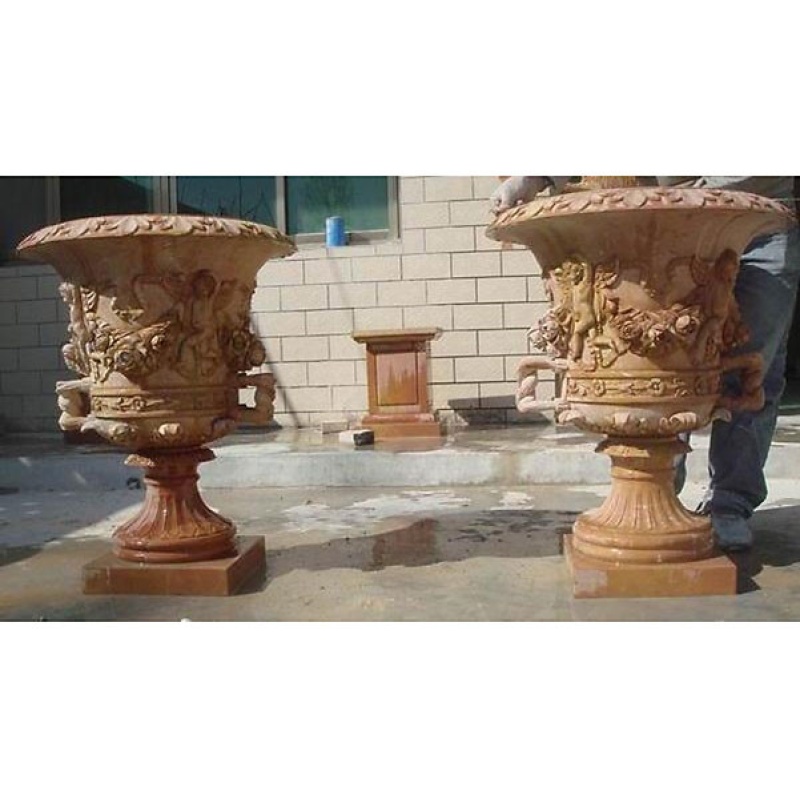 Beige Marble Urns Pair