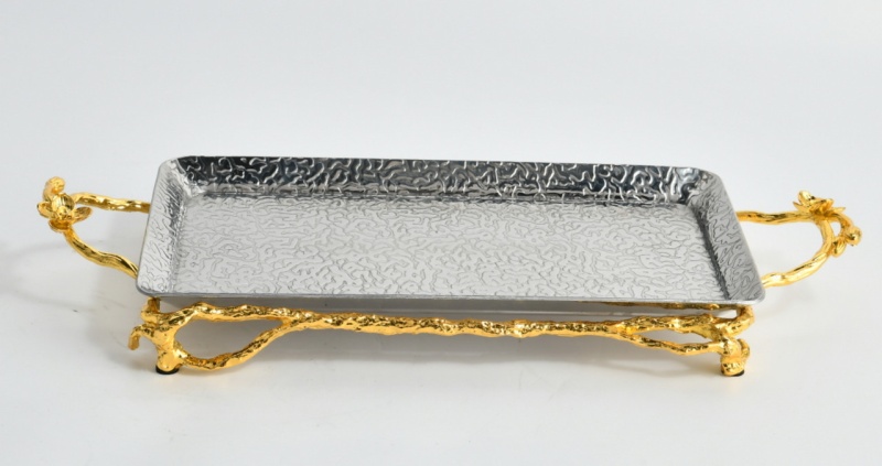 Regal Hammered Glass Tray With Gold Branch Handles