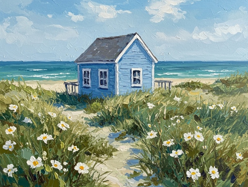 Small Blue Beach House Giclee
