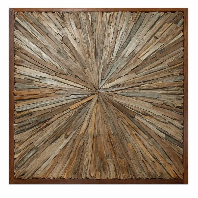 Rustic Teak Wood Sunburst Wall Art Panel