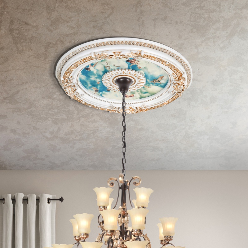 White Blue Sky Cherub 24 Inch Ceiling Chandelier Medallion
