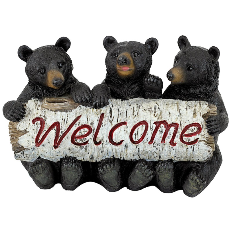 Small Woodland Bear Welcome Sign Statue