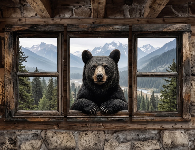 Black Bear Peeking Through The Window Giclee