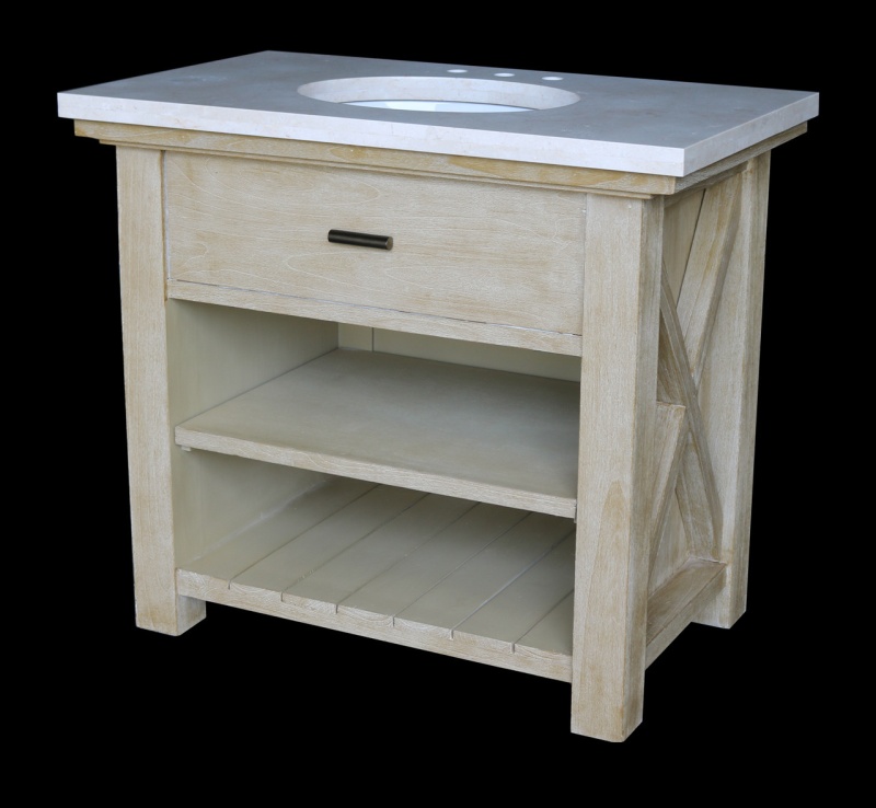 Rustic Cross Panel Beachstone Vanity