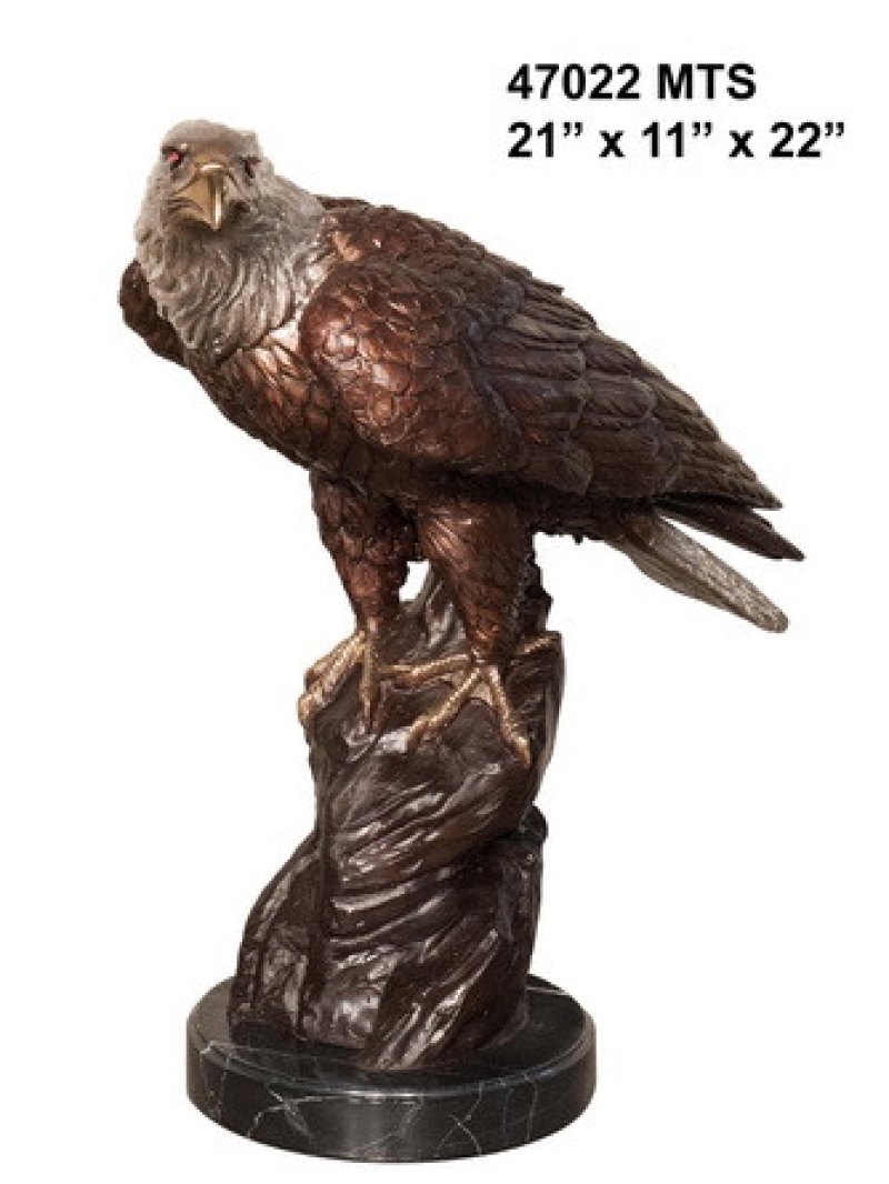 Bronze Eagle Standing On Rock On Marble Base