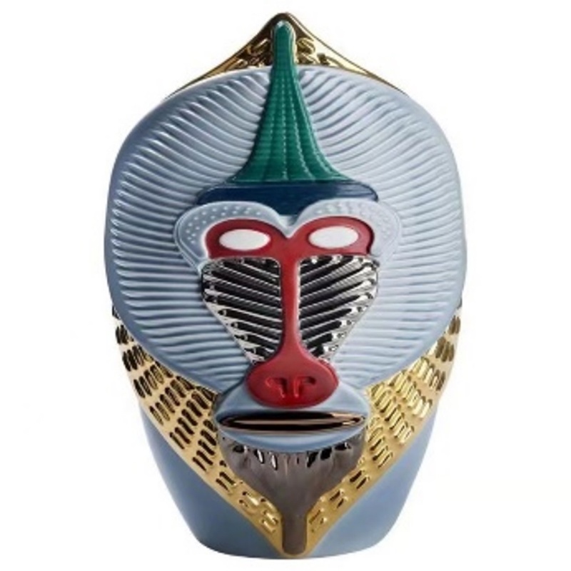 Grand Babboon Azul Porcelain Tabletop Vase 14h