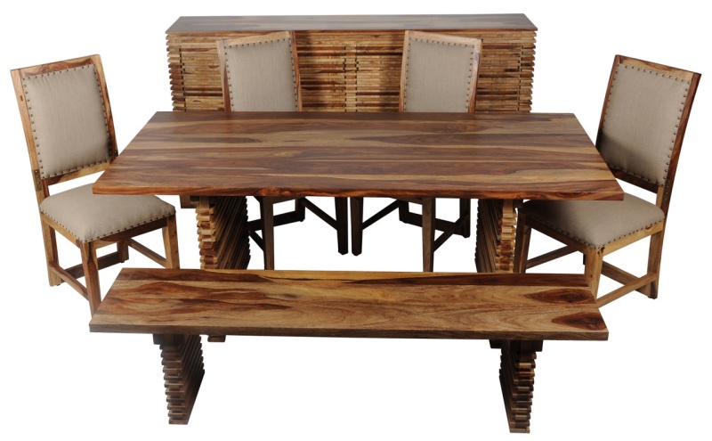 Mountain Studios Modern Sheesham Dining Bench 70 Inch Solid Wood, Organic, Rustic