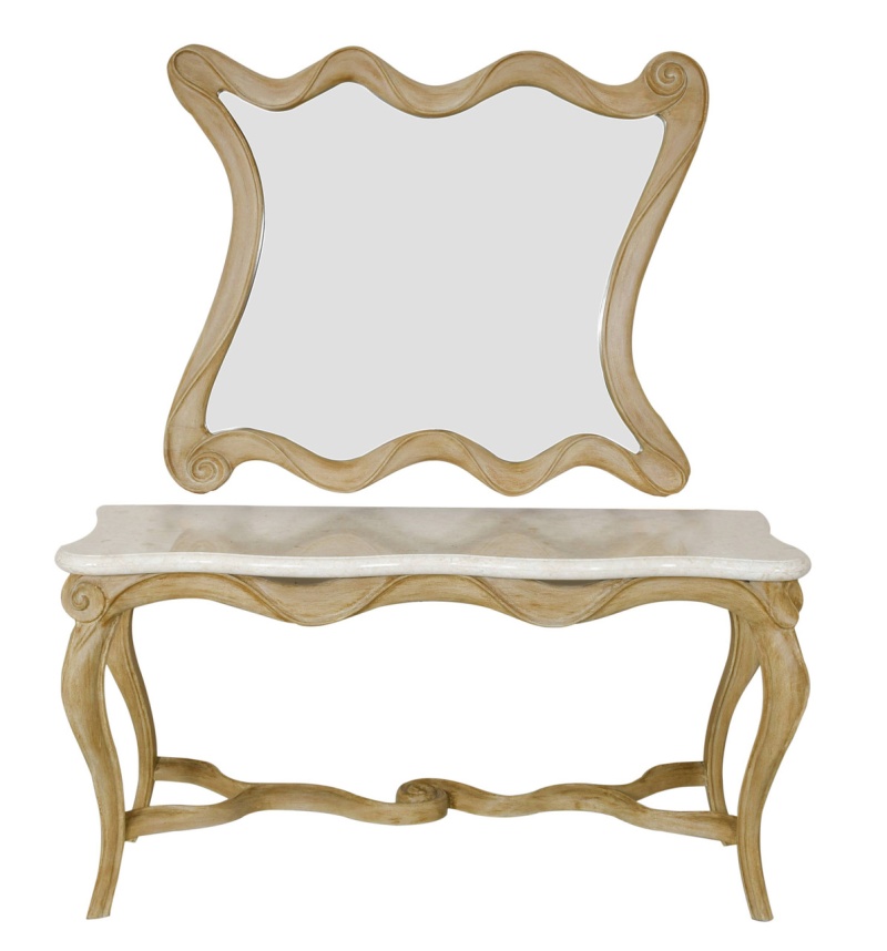 Ribbon Console With Marble Top and Wall Mirror Set of 2