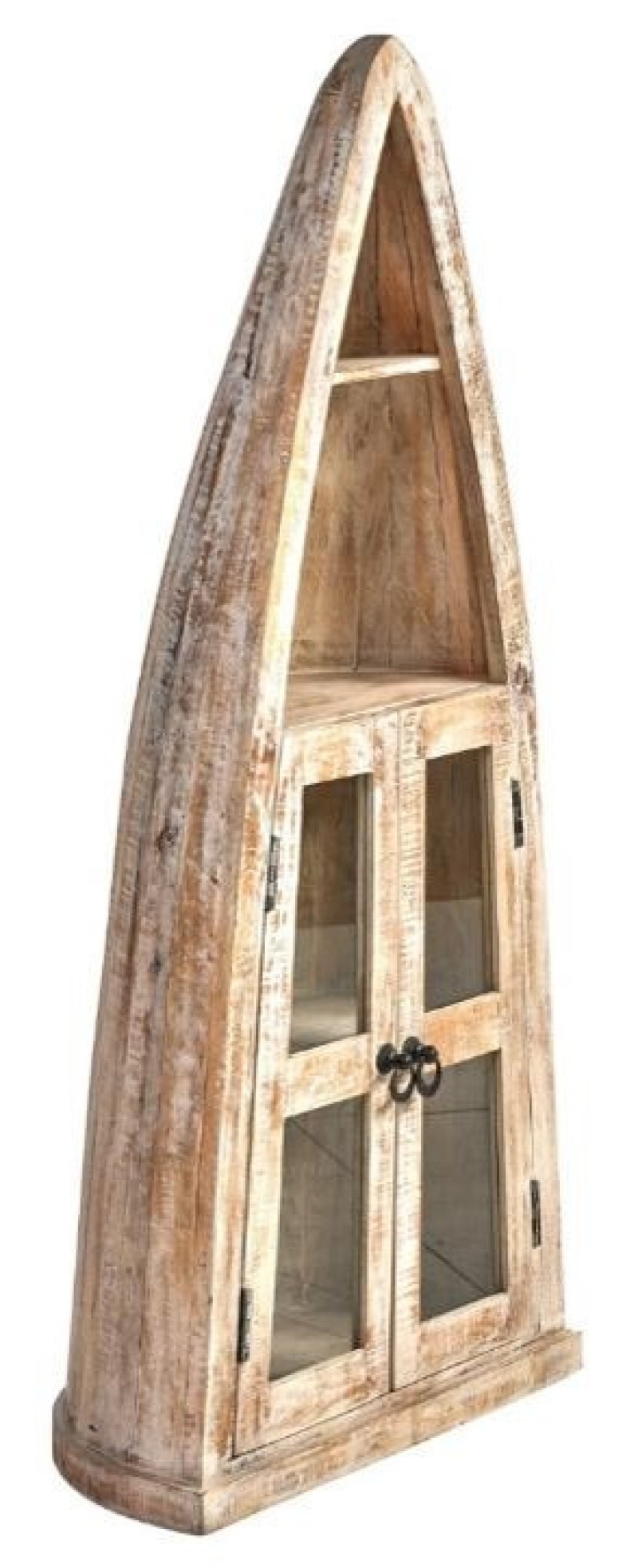 Authentic Repurposed Canoe Cabinet 61 Inch Tall 2 Door, Solid Wood, Coastal Wash Finish