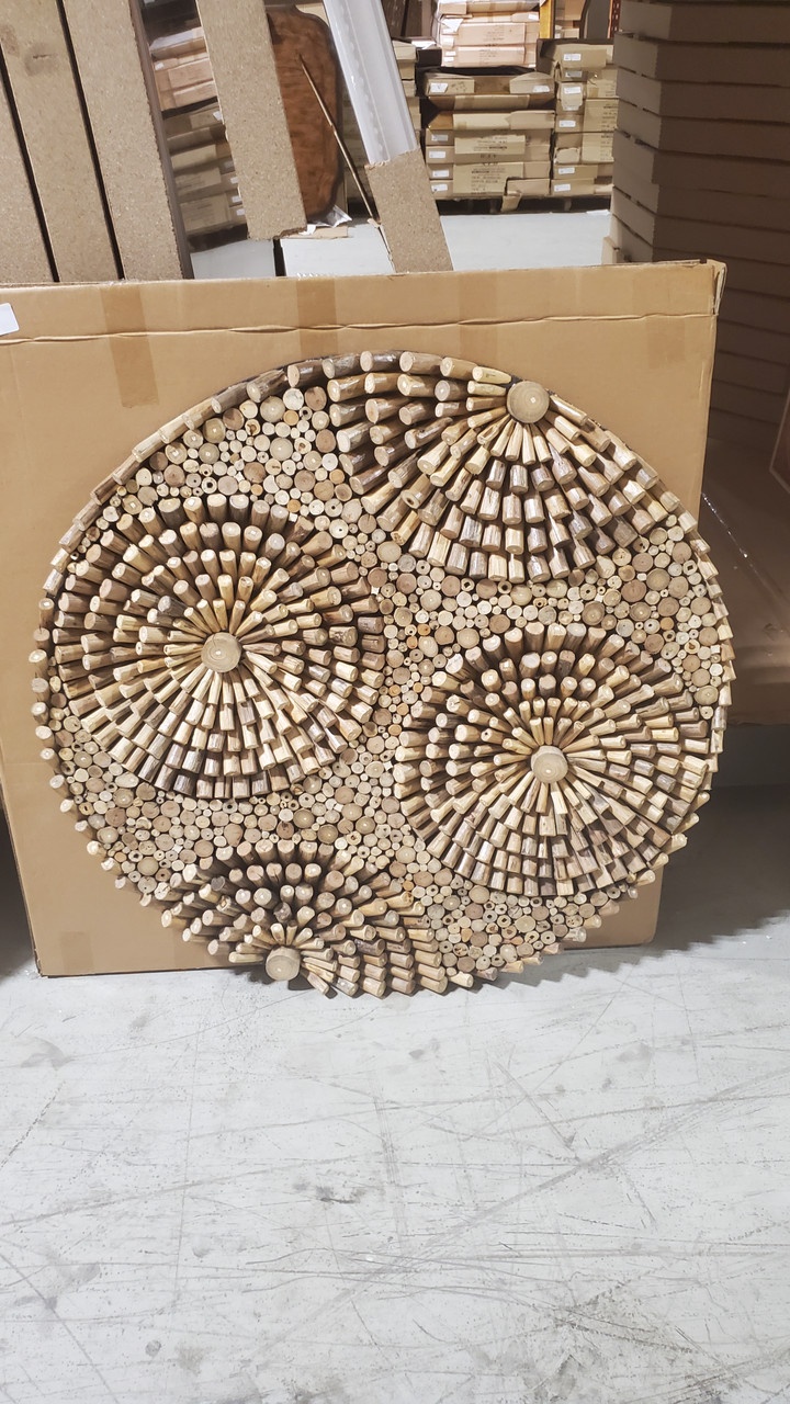 Round Wall Art Random Wood 40In
