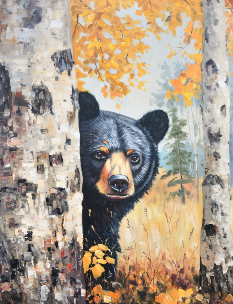 Bear Hiding Behind A Tree Giclee