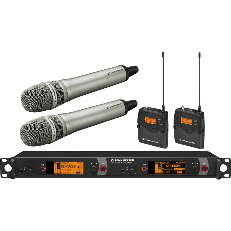 Sennheiser Dual Channel Contractor System: (2) Sk 2000Xp Bodypacks, (2) Skm 2000Xp Handheld With Neumann Kk 205 Supercardioid Capsules, Nickel; (1) Em 2050 Dual Channel Recevier. Frequency Range Bw (626 / 698 Mhz)