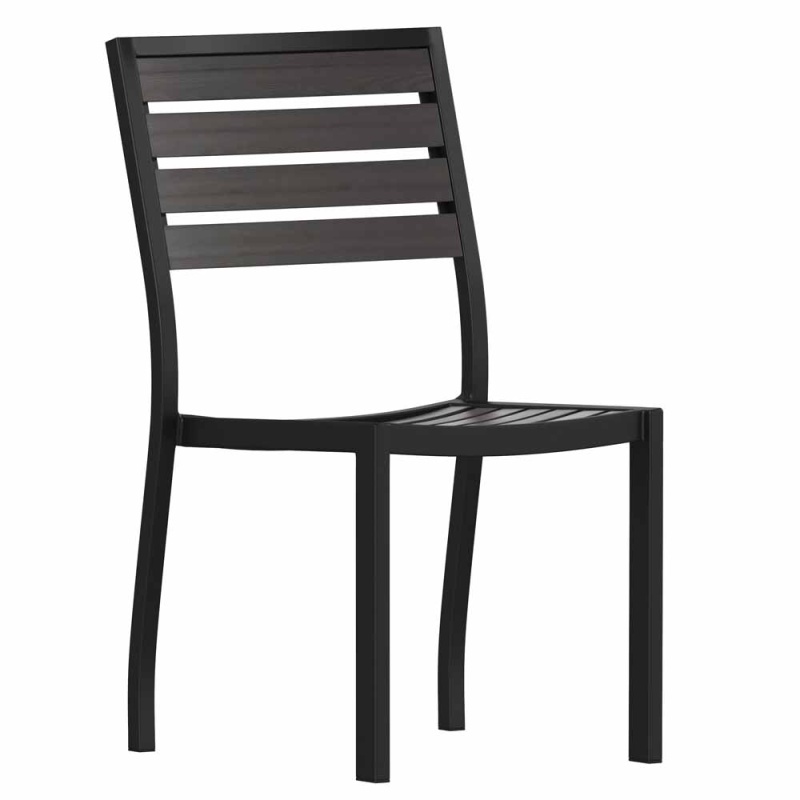 Lark Outdoor Stackable Side Chair With Faux Gray Wash Teak Poly Slats