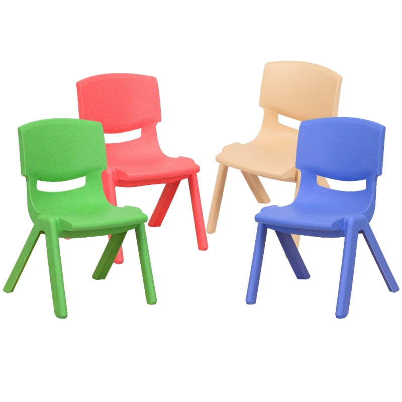 Whitney 4 Pack Plastic Stackable School Chairs With 10.5" Seat Height, Assorted Colors
