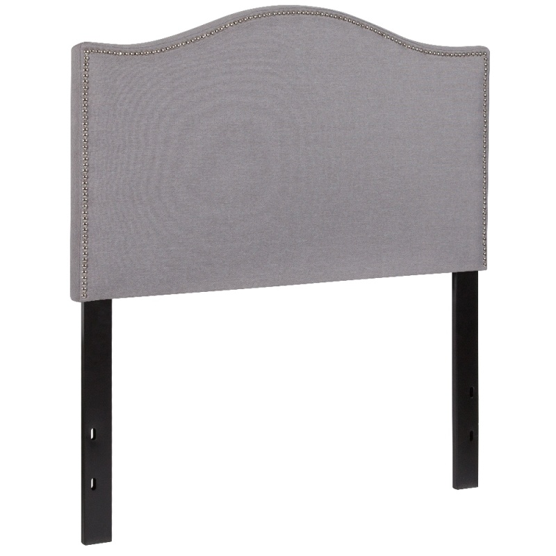 Lexington Upholstered Twin Size Headboard With Accent Nail Trim In Light Gray Fabric