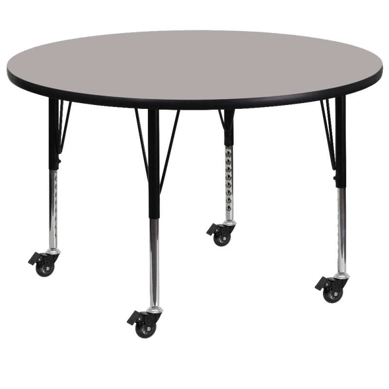 Wren Mobile 42'' Round Grey Hp Laminate Activity Table - Height Adjustable Short Legs
