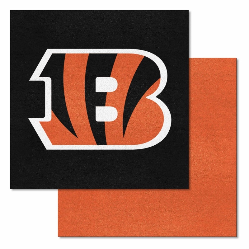 Cincinnati Bengals Team Carpet Tiles - 45 Sq Ft. - Striped B Primary Logo