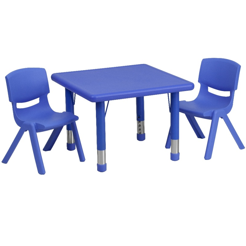 Emmy 24'' Square Blue Plastic Height Adjustable Activity Table Set With 2 Chairs