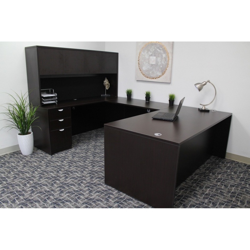 Boss Office Products 71 Inch Executive U-Shape Desk With Box/Box/File Storage Pedestal And 4 Door Hutch, Mocha ((N101,N170,N143,N144,N166)Mocha)