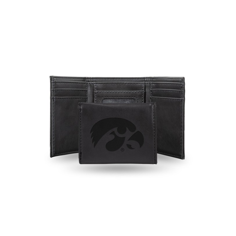 Iowa University Laser Engraved Black Trifold Wallet