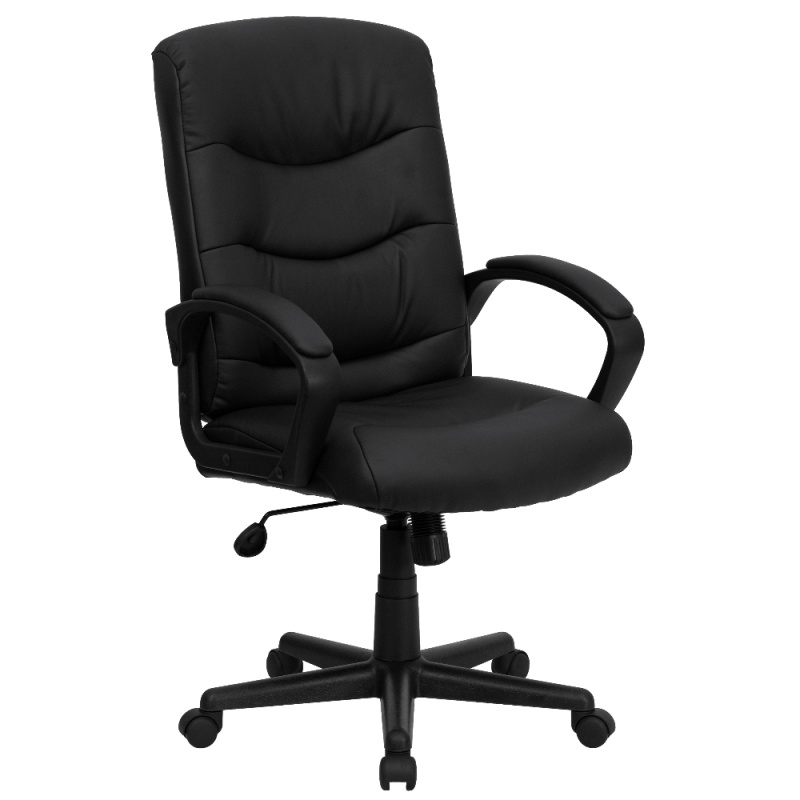 Chelsea Mid-Back Black Leathersoft Executive Swivel Office Chair With Three Line Horizontal Stitch Back And Arms