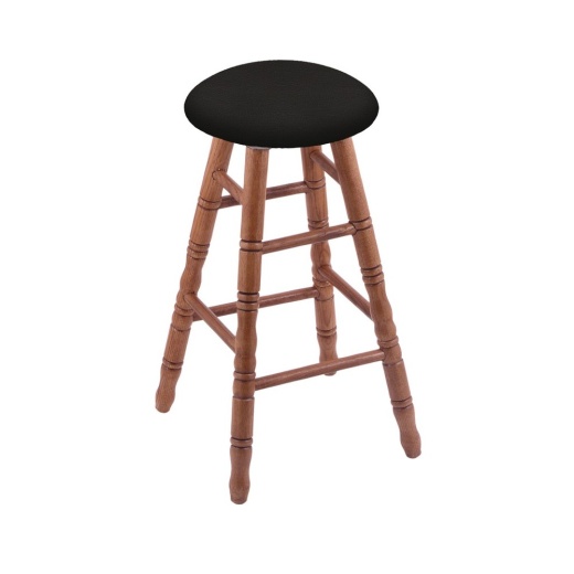 Oak Round Cushion Swivel Stool With Turned Legs, Medium Finish, And Canter Espresso Seat