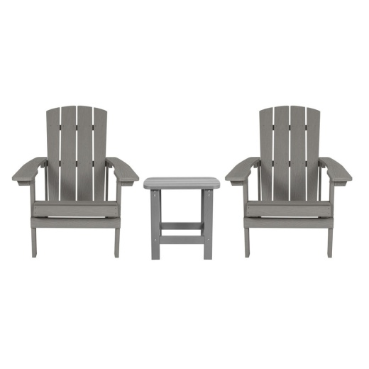 2 Pack Charlestown Commercial Allweather Poly Resin Wood Adirondack Chairs With Side Table In Gray